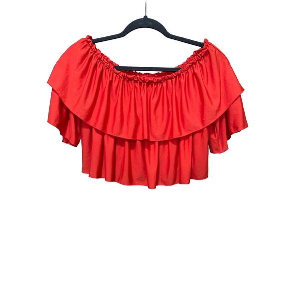 ASOS Red Off Shoulder Ruffle Peasant Top Size 2 Boho Blouse - Picture 1 of 8